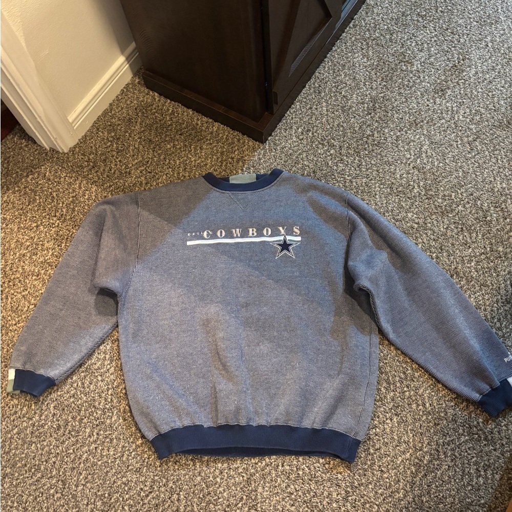 PUMA Team NFL Dallas Cowboys Blue/White Striped Sweatshirt Size Large